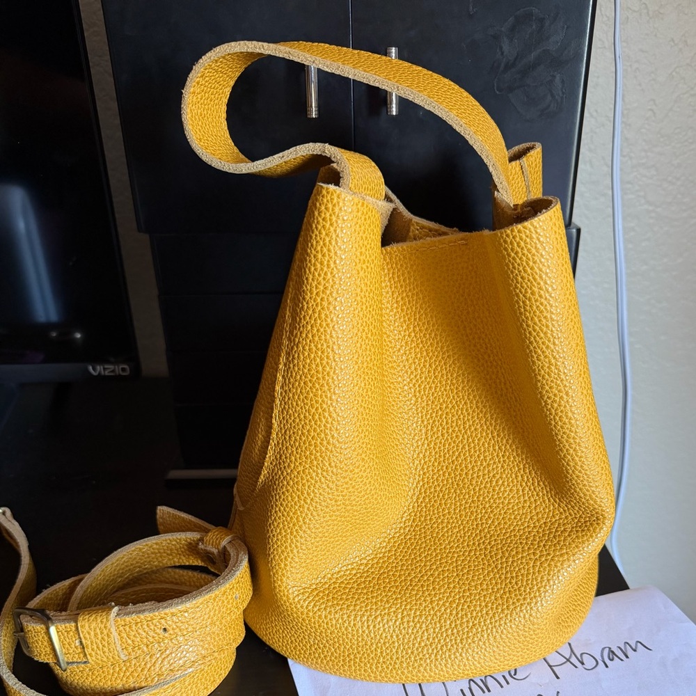 Portland Leather goods, sunshine, large belle bucket bag